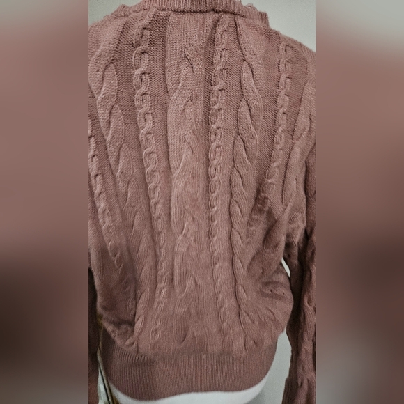 EXPRESS Cable Knit Lace Detail Bell Sleeve Sweater In Mauve Pink. Size Small NWT - Picture 14 of 14